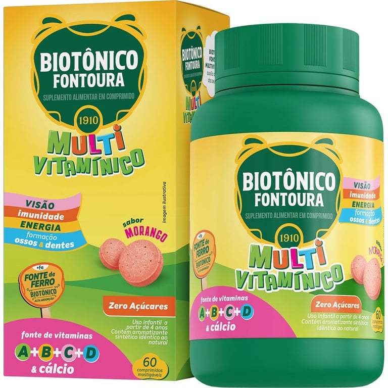 Biotonico Fontoura Morango 60 Comprimido Mastigável