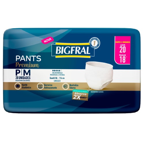 Fralda Calça Geriátrica Unissex Bigfral Pants Premium P/M 20 unidades