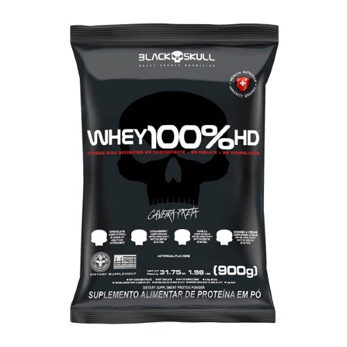 Refil Whey 100% HD Black Skull Morango 900g