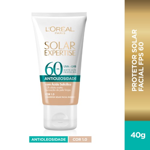 Protetor Solar Facial Loréal Paris Solar Expertise Antioleosidade Fps60 Cor 1.0 Clara 40g