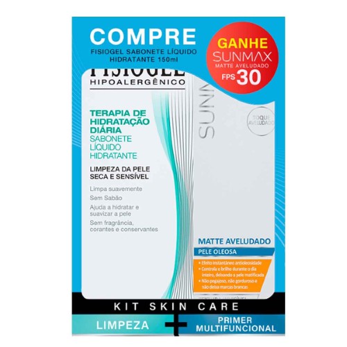 Sabonete Líquido Fisiogel Terapia De Hidratação 150ml + Protetor Solar Gel Creme Sunmax Matte Aveludado Fps30 50ml