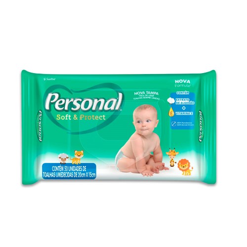 Toalha Umedecida Personal Soft & Protect com 50 Unidades