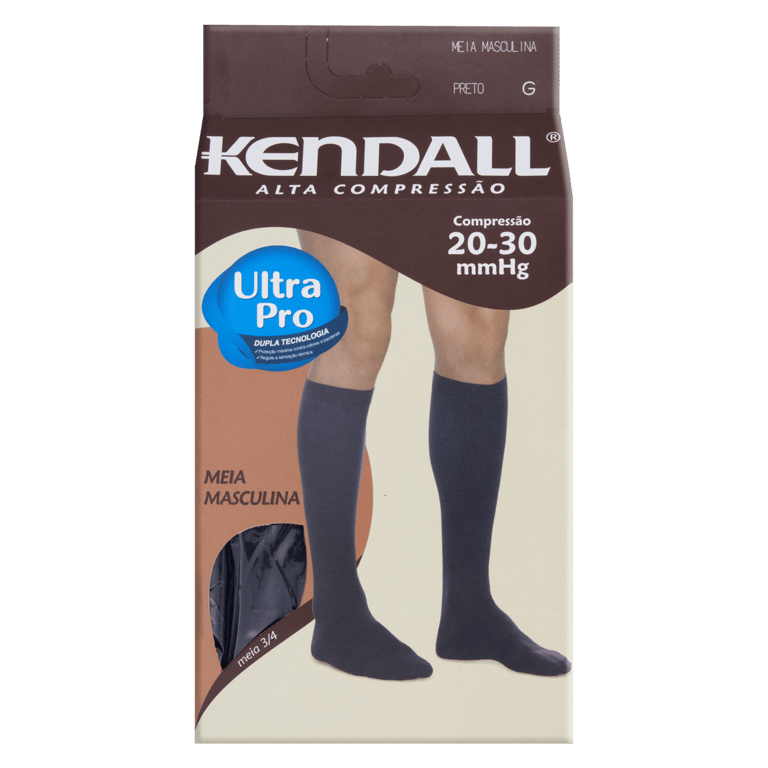 Meia Elástica Kendall Masculina  Alta Compressao Preto Grande Ref1543