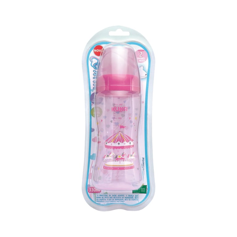 Mamadeira Kuka Essential 6+ meses, bico ortodôntico, anti-cólica, rosa, 1 unidade com capacidade de 330mL