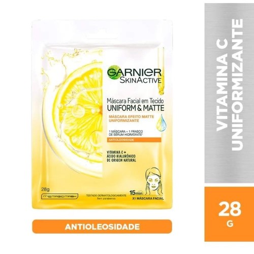 Máscara Facial Em Tecido Garnier Uniform & Matte Vitamina C 28g