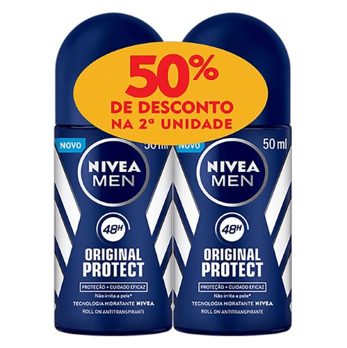 Desodorante Nivea Men Original Protect Roll-on Antitranspirante 48h com 2 Unidades de 50ml cada 50% Desconto na 2ª Unidade