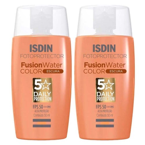 Isdin Fusion Water 5 Stars Color Kit com 2 Unidades – Protetor Solar Facial com Cor FPS50 – 50ml – Escura