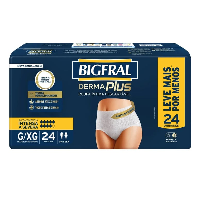 Roupa Íntima Bigfral Derma Plus Intensa a Severa Unissex G/XG 24 Unidades