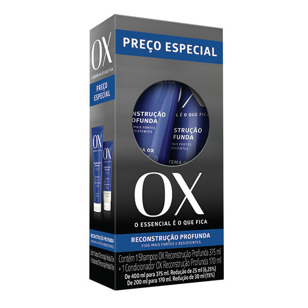 OX Cosmeticos Reconstrução Profunda Kit – Shampoo 375ml + Condicionador 170ml