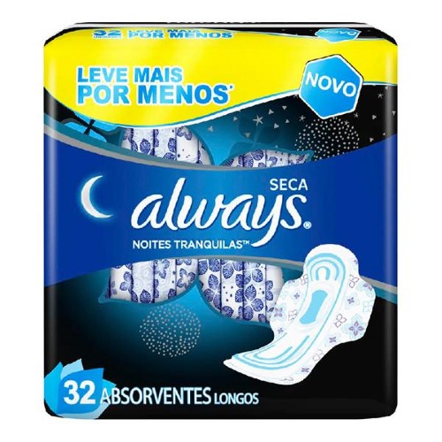 Absorventes Always Noites Tranquilas Cobertura Seca Com Abas 32 Unidades