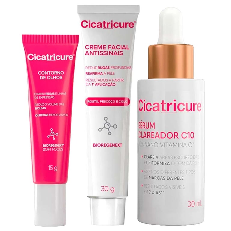 Cicatricure Kit – Antissinais Facial + Rejuvenescedor para Olhos + Sérum Clareador