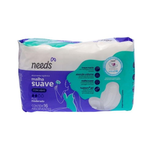 Absorvente Needs Malha Suave com Abas com 16 unidades