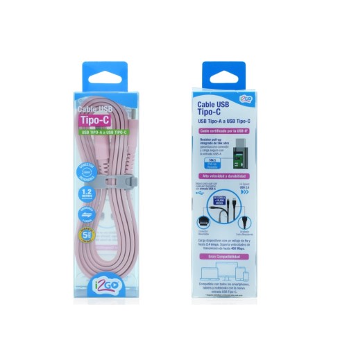 Cabo USB Tipo C I2GO 1,2m Rosa 1 Unidade