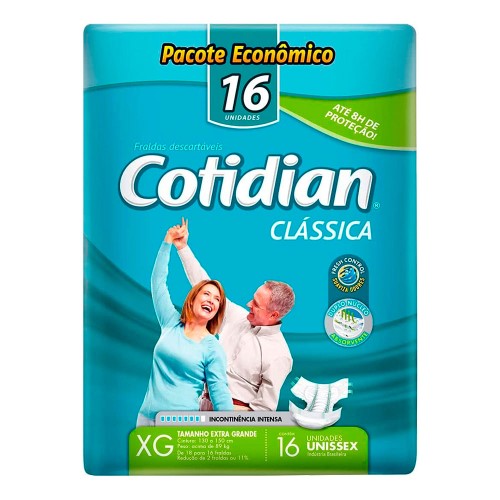 Fralda Geriátrica Cotidian Clássica Tamanho XG 18 Unidades Pacote Econômico