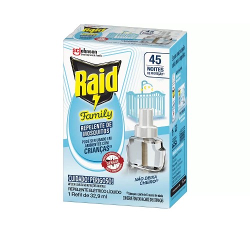 Repelente Elétrico Líquido Raid Family 45 Noites 1 Refil de 32,9ml