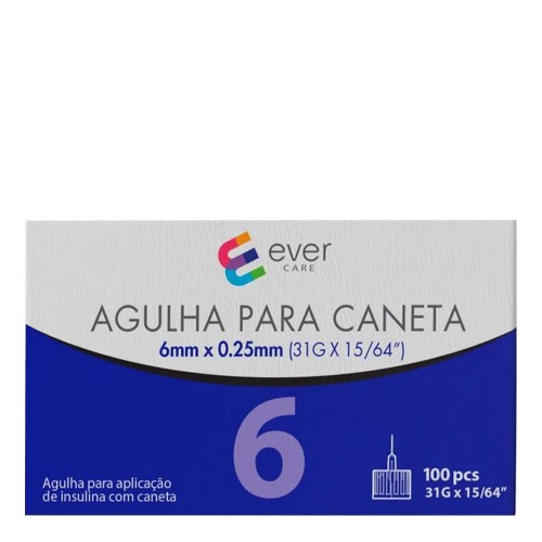 Agulha Caneta Insulina Ever Care 6mm 100 Unidades