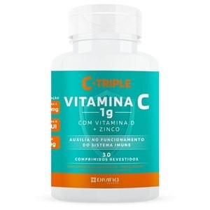 Suplemento Vitamínico C-Triple Vitamina C 1g + Zinco 10mg + Vitamina D 400UI 30 Comprimidos