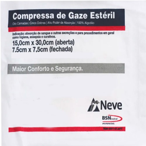 Compressa de Gaze Estéril 100% Algodão 7,5cm x 7,5cm (fechada) c/ 1