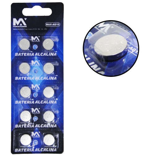 Bateria Maxmidia Max Ag10 Alcalina Botão 1,5v 2 Unidades