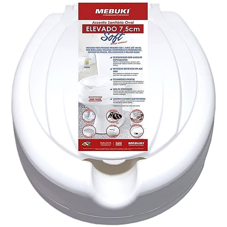 Assento Elevado de Vaso Sanitário Oval Mebuki - 7,5cm - Com Tampa