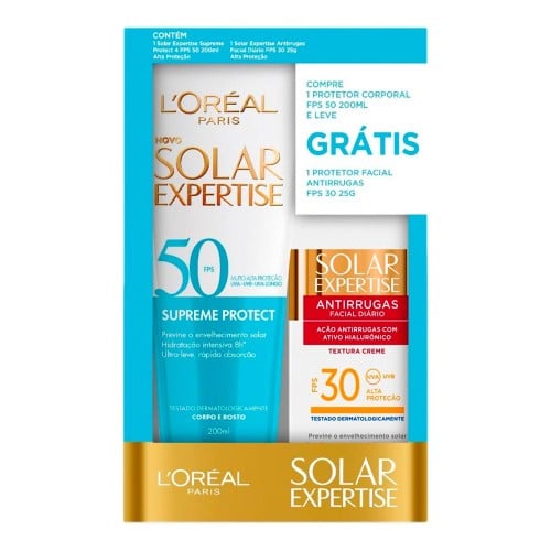 Kit Protetor Solar L Oréal Expertise - 1 Facial Antirrugas FPS 30 25g + 1 Corporal Supreme Protect 4 FPS 50 200ml