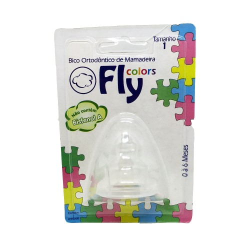 Bico Ortodôntico de Mamadeira Silicone Fly Colors Tam 1 0 a 6 Meses