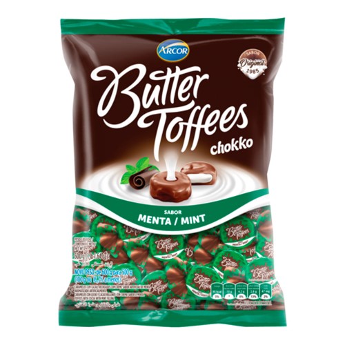 Balas Arcor Butter Toffees Chokko Sabor Menta 100g