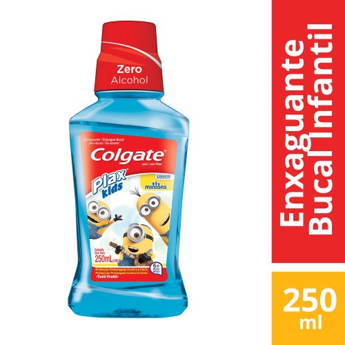 Enxaguante Antisséptico Bucal Colgate Plax Kids Zero Álcool Minions com 250ml