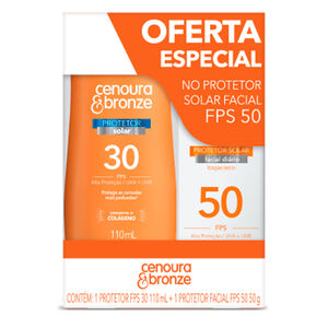 Kit Cenoura e Bronze Protetor Solar FPS30 110ml + Protetor Solar Facial FPS50 Toque Seco 50g