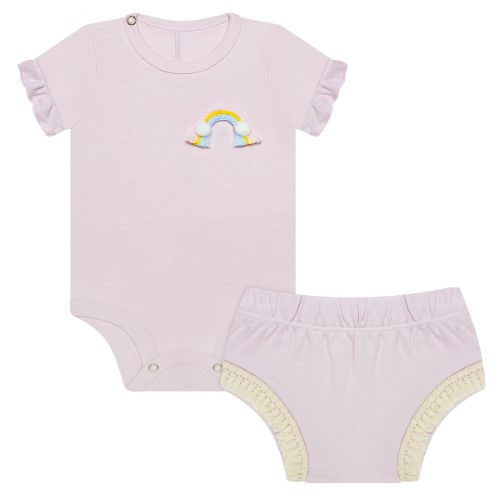 Body curto com Tapa Fralda para bebê em suedine Rainbow - Baby Gut 