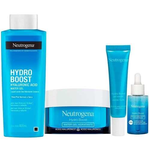 Neutrogena Hydro Boost Kit – Hidratante Facial + Gel Creme para Olhos + Hidratante Corporal + Sérum