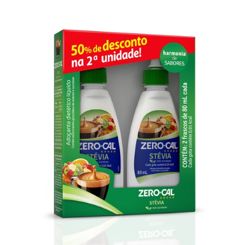 Adoçante Líquido Zero Cal Stévia 80ml 2 Unidades