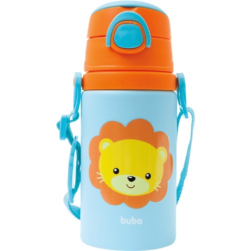 Garrafinha de Alumínio Buba com Canudo Animal Fun Leãozinho 400ml