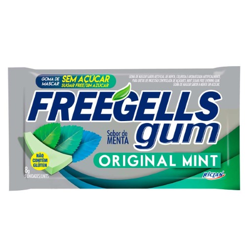 Goma de Mascar Sem Açúcar Freegells Original Mint Sabor Menta 8g