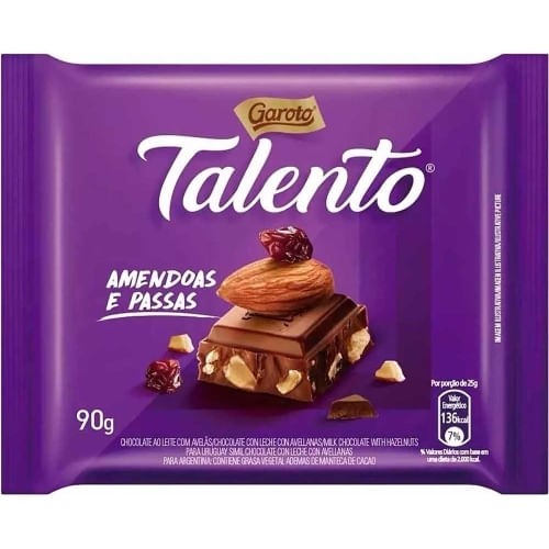 Chocolate Talento Mini Leite Amen/Passas 25G - Talento