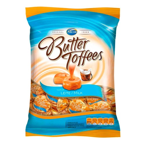 Balas Arcor Butter Toffees Sabor Leite 100g