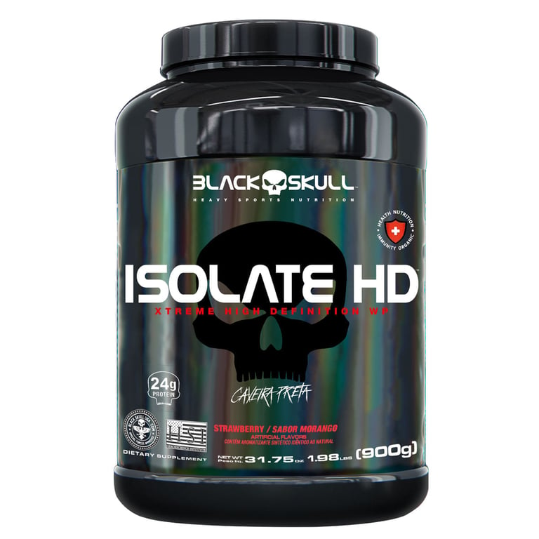 Suplemento Alimentar De Whey Protein Isolado Isolate Hd Caveira Preta 900g Morango