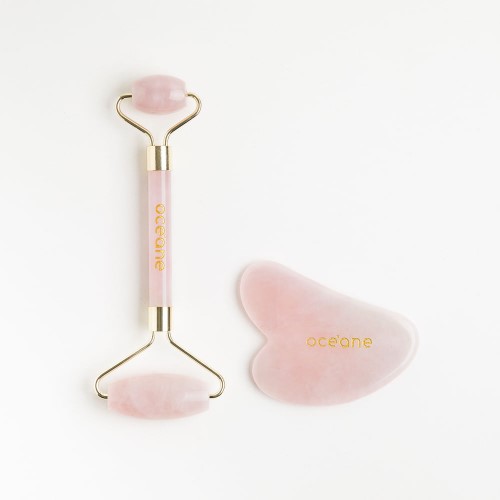 Océane Quartz Roller & Gua Sha Set Kit – 1 Rolo Massageador + 1 Pedra Esculpida