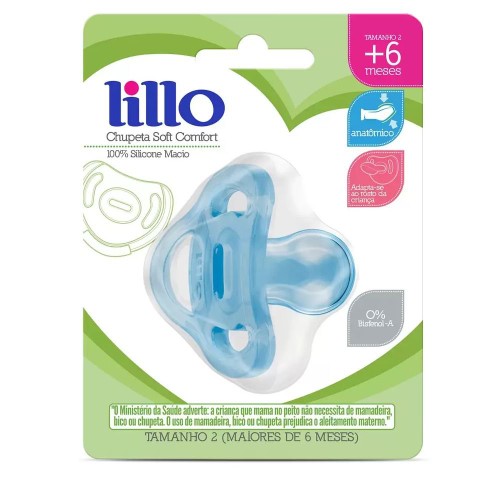 Chupeta Lillo Soft Comfort 100% Silicone Tamanho 2 6+ Meses Azul 1 Unidade