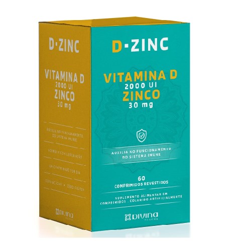 Suplemento Vitamínico D-Zinc Vitamina D 2.000UI + Zinco 30mg 60 Comprimidos