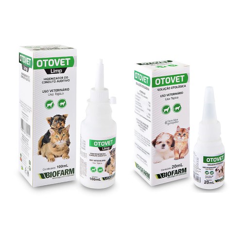 Higienizador Auditivo Otovet Limp para Cães e Gatos 100ml + Solução Otológica Otovet 20ml