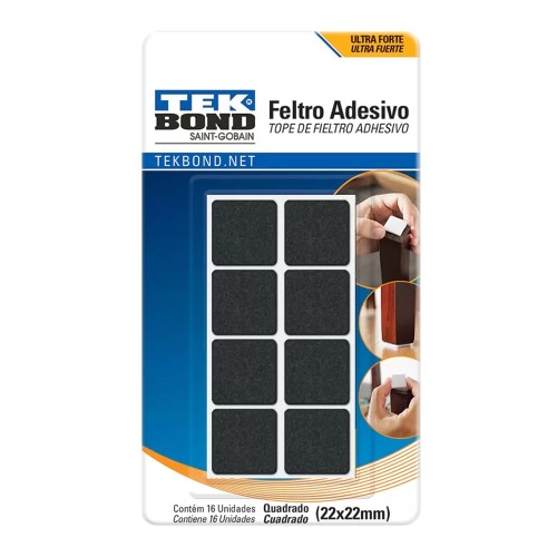 Feltro Adesivo Tekbond Quadrado Preto 22x22mm 16 Unidades