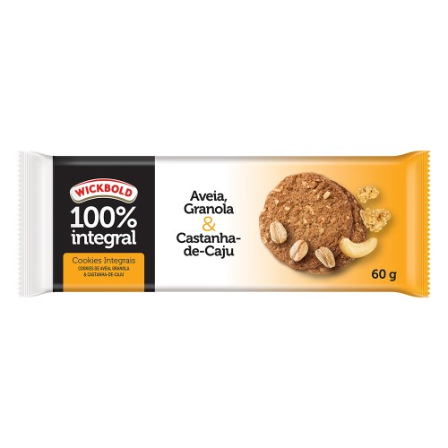 Biscoito Cookie Integral Aveia, Granola & Castanha-de-Caju Wickbold Pacote 60g 6 Unidades