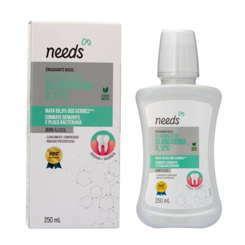 Enxaguante Bucal Needs Gluconato de Clorexidina 0,12% Menta Zero Álcool 250ml