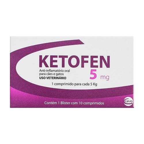 Ketofen 5mg para Cães e Gatos Uso Veterinário com 10 Comprimidos