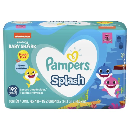 Lenços Umedecidos Pampers Splash Baby Shark 192 unidades