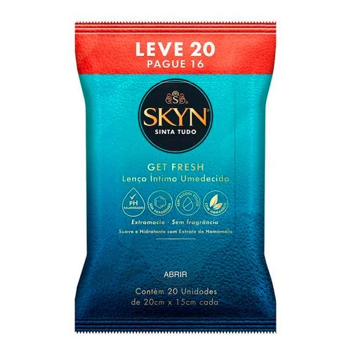 Lenço Umedecido Íntimo Skyn Get Fresh com 20 unidades