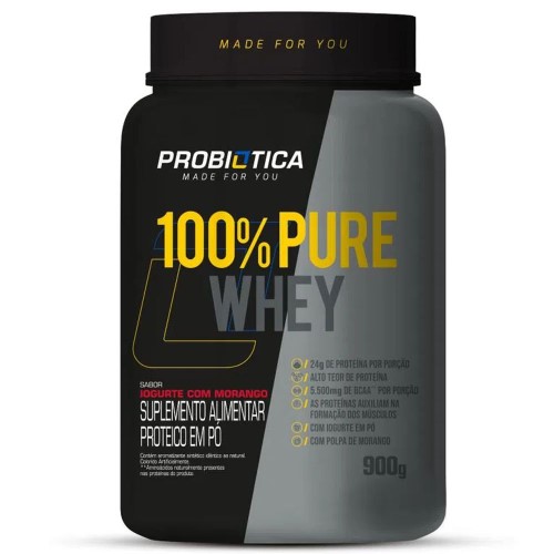 Suplemento Alimentar Protéico em Pó 100% Pure Whey Probiotica Sabor Iogurte com Morango 900g