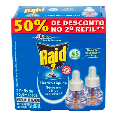 Raid 45 Noites Liquido Refil com 2 Unidades com 50% de Desconto no 2º Refil