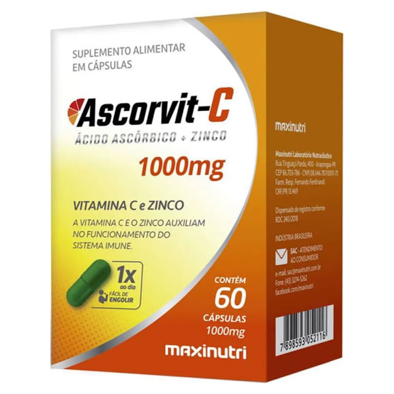 Ascorvit C 1000mg, caixa com 60 cápsulas